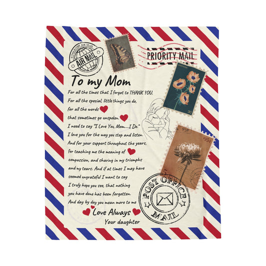 To My Mom Postage Card Velveteen Blanket | From Daughter