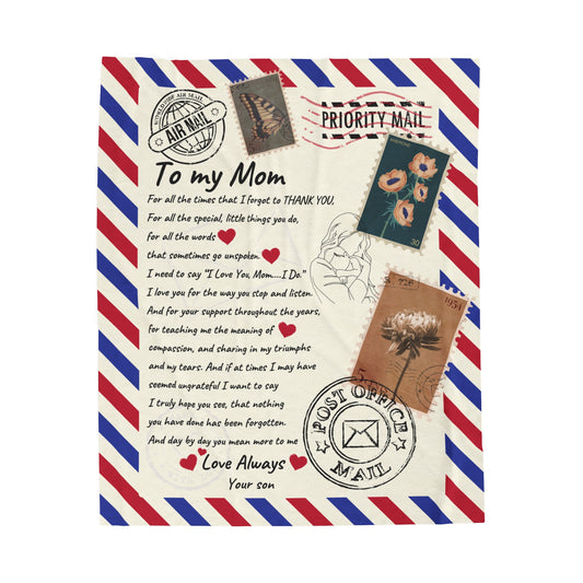 To My Mom Postage Card Velveteen Blanket | From Son