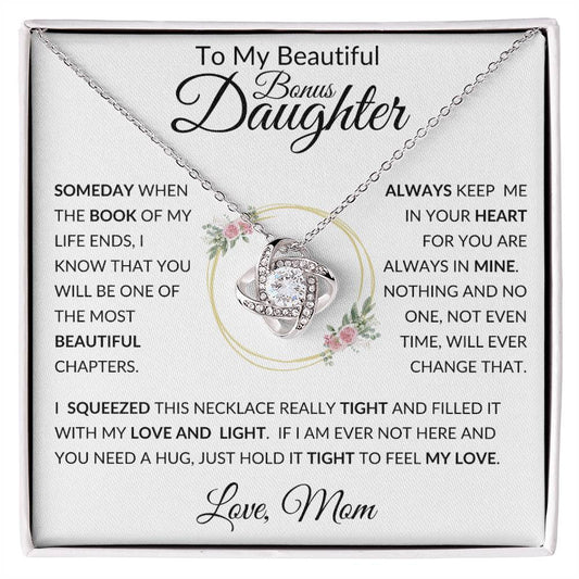 To My Beautiful Bonus Daughter Love Knot Necklace | Gift For Her From Mom